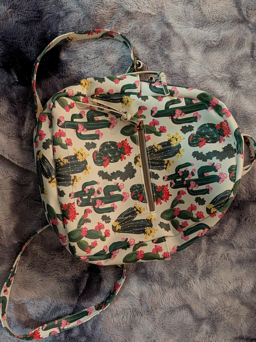 Cactus Print Heart-Shaped Crossbody Bag - White with Green & Pink